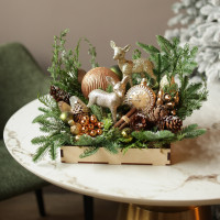 030. Новогодняя композиция с двумя блестящими оленятами