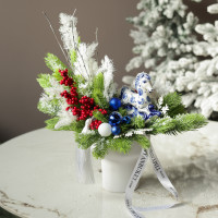 055. Новогодняя композиция в кашпо с лошадкой гжель