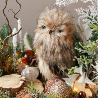 067. Новогодняя композиция с лесной пушистой совуньей и огоньками