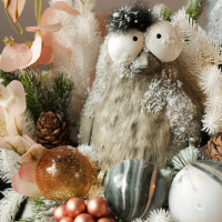 075. Новогодняя композиция с домиками, лесными жителями и пучеглазой смешной птицей