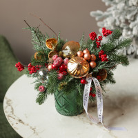 081. Новогодняя композиция в стакане с красно-оранжевым пряным декором  