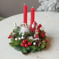 087. Новогодняя композиция со свечами и милым декором с фигурками животных (в асс.)