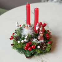 087. Новогодняя композиция со свечами и милым декором с фигурками животных (в асс.)