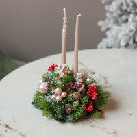 087. Новогодняя композиция со свечами и милым декором с фигурками животных (в асс.)