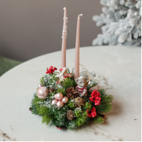 087. Новогодняя композиция со свечами и милым декором с фигурками животных (в асс.)