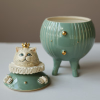 Авторская шкатулка круглая с котом (фарфор)
