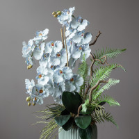 Светло-голубая орхидея (ботаническая копия) в керамическом кашпо