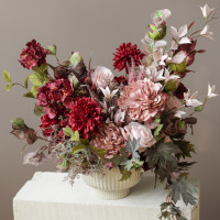 Композиция из искусственных цветов с пионами, розами и хризантемами, M