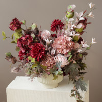 Композиция из искусственных цветов с пионами, розами и хризантемами, M