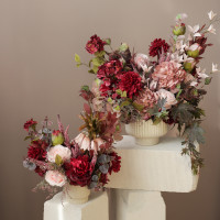 Композиция из искусственных цветов с пионами, розами и хризантемами, M