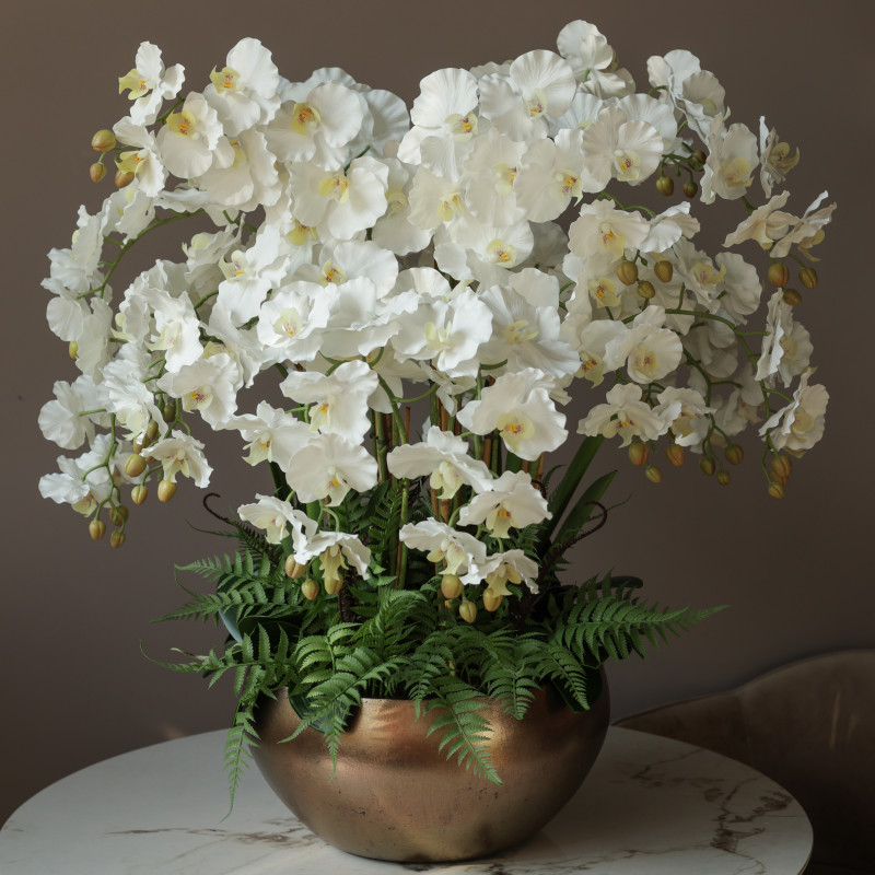 Объёмная композиция в интерьер из белых орхидеи-премиум