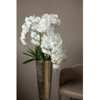 Стильная белая орхидея в высокой напольной вазе (металл) премиум высотой 150см