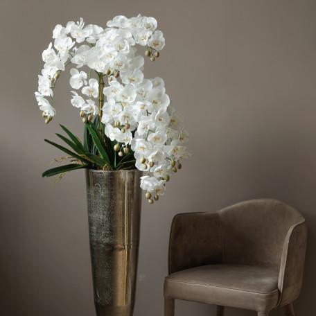 Стильная белая орхидея в высокой напольной вазе (металл) премиум высотой 150см
