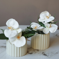 Пара настольных композиций с белыми орхидеями в граненых вазах