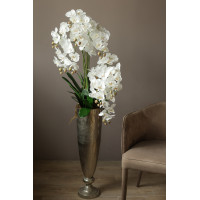 Стильная белая орхидея в высокой напольной вазе (металл) премиум высотой 130см