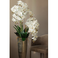 Стильная белая орхидея в высокой напольной вазе (металл) премиум высотой 130см