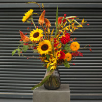 Букет с подсолнухами и книфофией