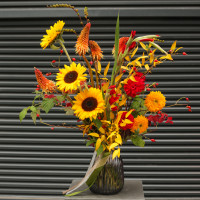 Букет с подсолнухами и книфофией