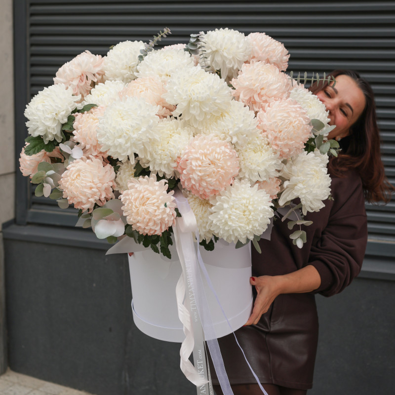 Огромная * коробка зефирных хризантем* 55 шт.