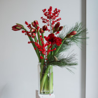 Зимний букет с амариллисами в вазу