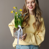 Весенний садик с нарциссами, мускари и гиацинтом 15х25см