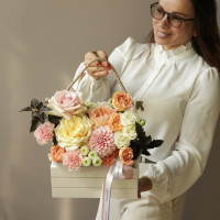Ящичек САХАРНАЯ ОСЕНЬ, L · георгины · розы · диантус