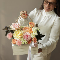Ящичек САХАРНАЯ ОСЕНЬ, L · георгины · розы · диантус