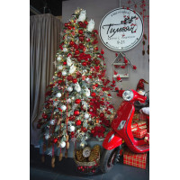 Елка премиум с оформлением МОРОЗНАЯ красно-белая, 250 см