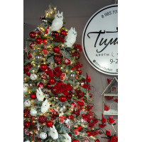 Елка премиум с оформлением МОРОЗНАЯ красно-белая, 250 см