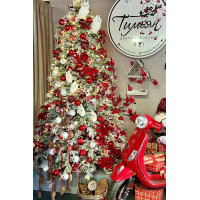 Елка премиум с оформлением МОРОЗНАЯ красно-белая, 250 см