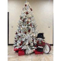 Елка с оформлением СОВЫ, бел-красная, с щелкунчиком, 210-250 см